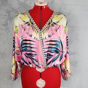 Tropical polyester stretchy cropped top for women